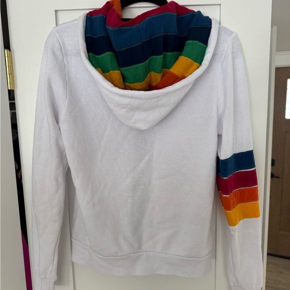Aviator Nation RARE Signature Rainbow Full Zip Hoodie White Retro Surf Sold Out - Picture 5 of 6